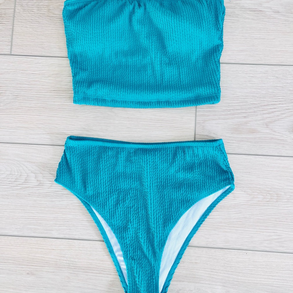 Summer Vacation Beach Resort Swim Vibrant Teal Textured Bikini Set
